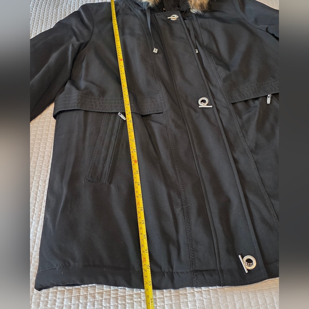 NWT Croft & Barrow Women's Black Parka Coat with Faux Fur Hood, Size XL - Picture 12 of 13